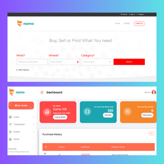 Ads, wallet and coins e-commerce platform